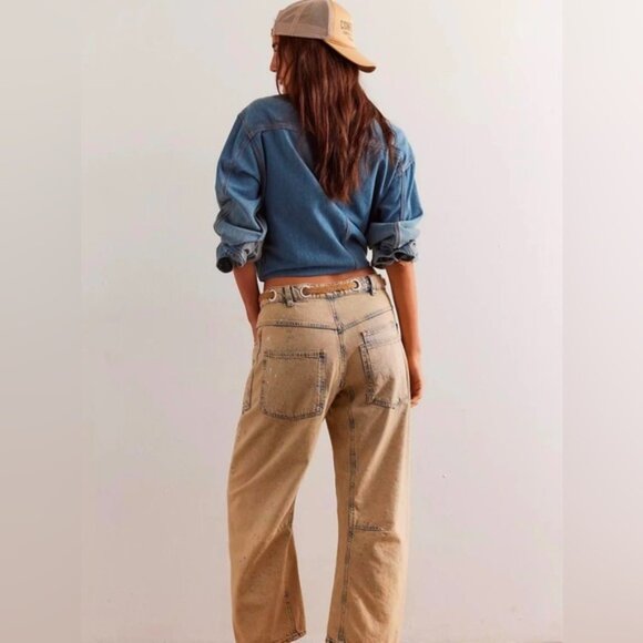 NWOT Free People Moxie Low Slung Pull On Barrel Jeans size 31L - Picture 2 of 7